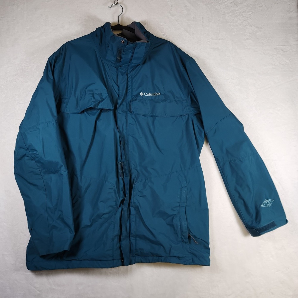 Columbia Omni-Tech Waterproof Jacket L Blue Hooded Zip Parka Read